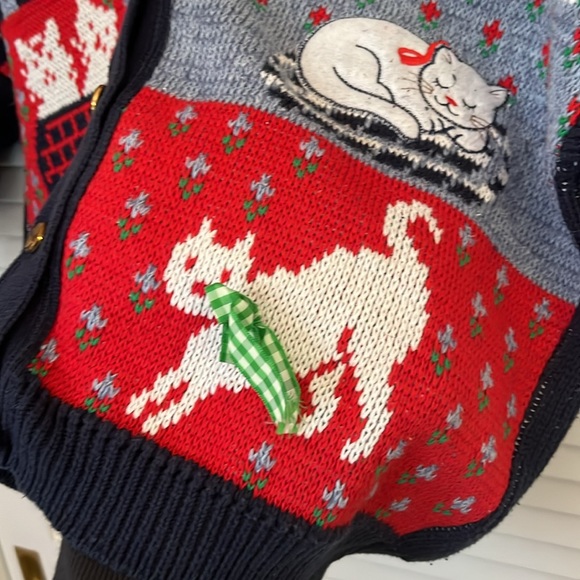 Vintage Faith Mountain “I Love Cats” Cardigan Sweater - Large - Picture 4 of 10